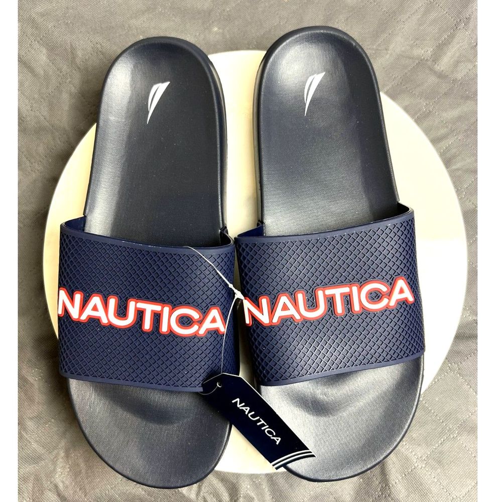 Nautica Men's Lando Shower Pool Sandals Open Toe Soft Slide Navy SZ 13:NWT